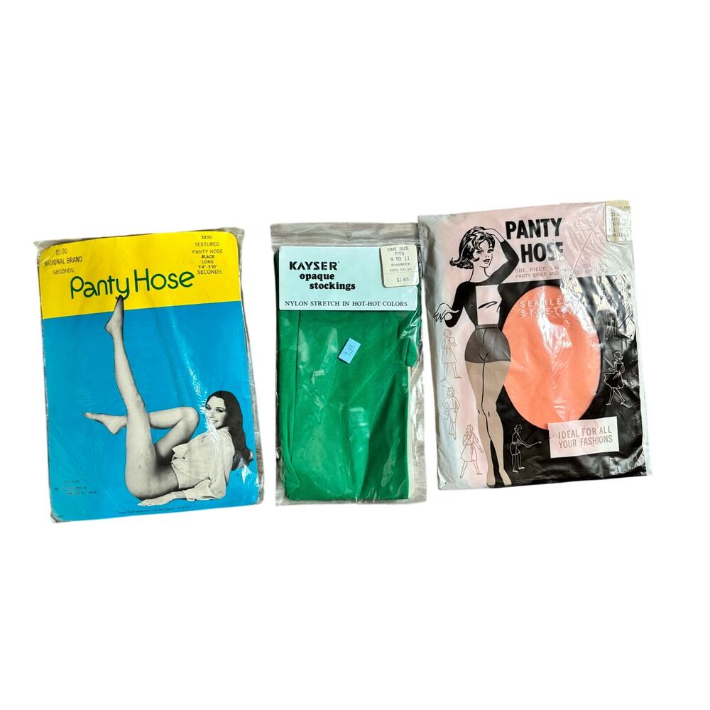Vintage 50s 60s 70s Nylon Pantyhose Stocking Lot 3 Pairs Unopened Deadstock